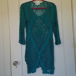 Umgee Teal crocheted beach cover-up or dress/top